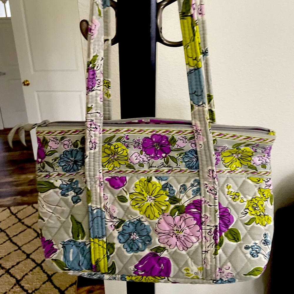 Vera Bradley clutch grey yellow purple light blue 12 x 19